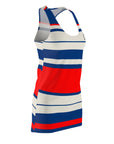 Saucy Unlimited Blue, White & Red Stripes Racerback "S" Logo Dress