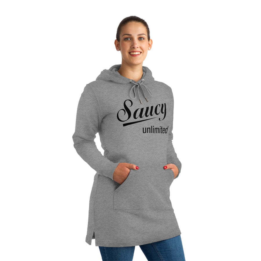 Gray Saucy Unlimited Black Logo Hoodie Dress