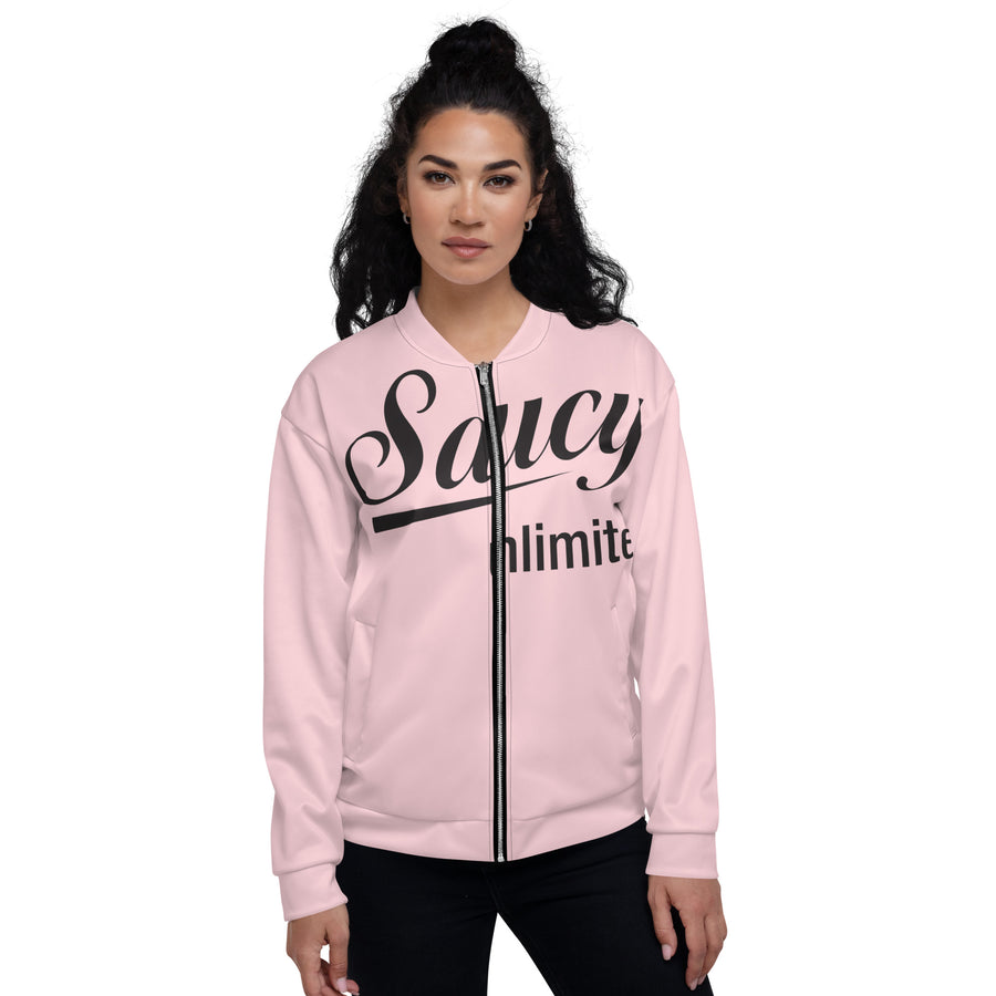 Saucy Unlimited Big Black Logo Pink Bomber Jacket