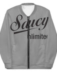 Saucy Unlimited Big Black Logo Gray Bomber Jacket
