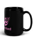 Saucy Unlimited Pink 3-D Logo Black Glossy Mug