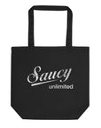 Saucy Unlimited White Distressed Logo Tote Bag