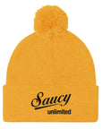 Saucy Unlimited Black Logo Pom-Pom Beanie