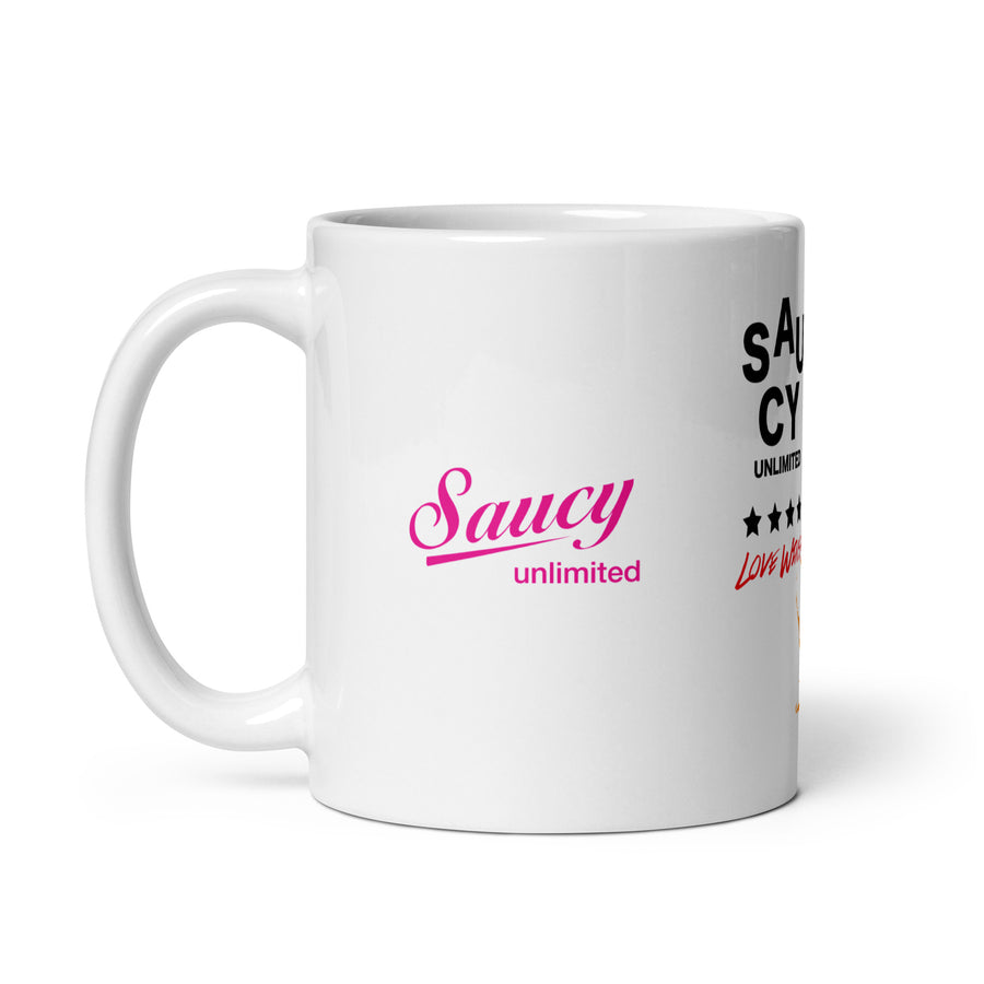 Saucy Unlimited Beach Girl Stacked 'Love Wins!' Glossy Mug