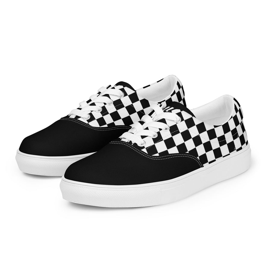 Saucy Unlimited Black And White Checker Pattern Lace-up Canvas Shoes