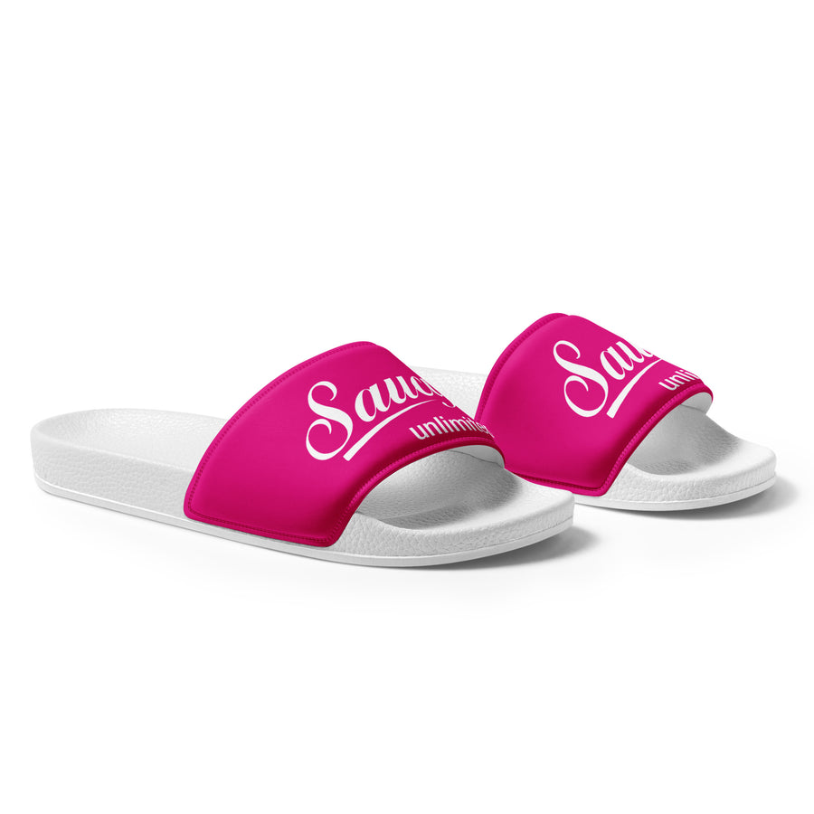 Saucy Unlimited White Logo Women's Pink Cover Slides