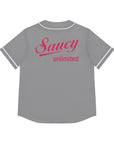 Saucy Unlimited Gray with Pink "S" and Logo Baseball Jersey