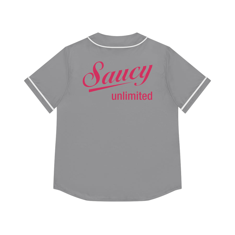 Saucy Unlimited Gray with Pink "S" and Logo Baseball Jersey