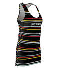 Saucy Unlimited Blue, Red, Yellow & White on Black Racerback Dress