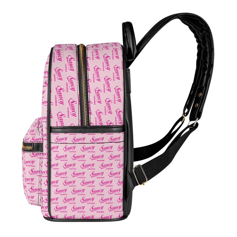 Saucy Unlimited Logo Repeat Pink Mini Backpack / Purse, Black Logo