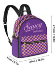 Saucy Unlimited Pink & Purple Checker Mini Backpack / Purse, Pink Logo