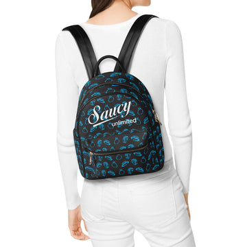 Saucy Unlimited Blue Rings Black Mini Backpack / Purse, White Logo