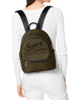 Saucy Unlimited Chocolate Brown Gingham Backpack /Purse, Black Logo