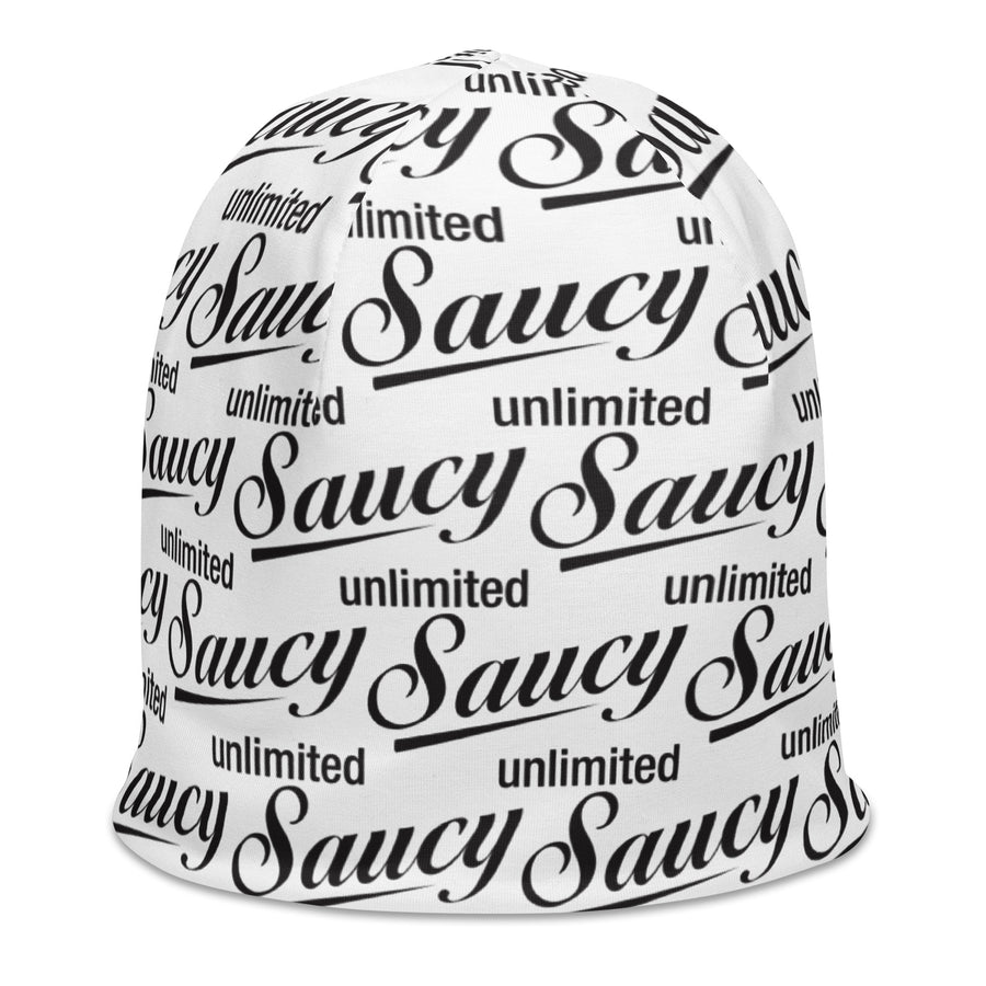 Saucy Unlimited Black & White All-Over Logo Print Beanie