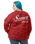 Saucy Unlimited White Logo Red Roses Sweatshirt Saucy Unlimited Logo On Back