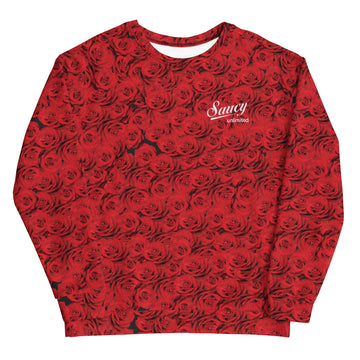 Saucy Unlimited White Logo Red Roses Sweatshirt Saucy Unlimited Logo On Back