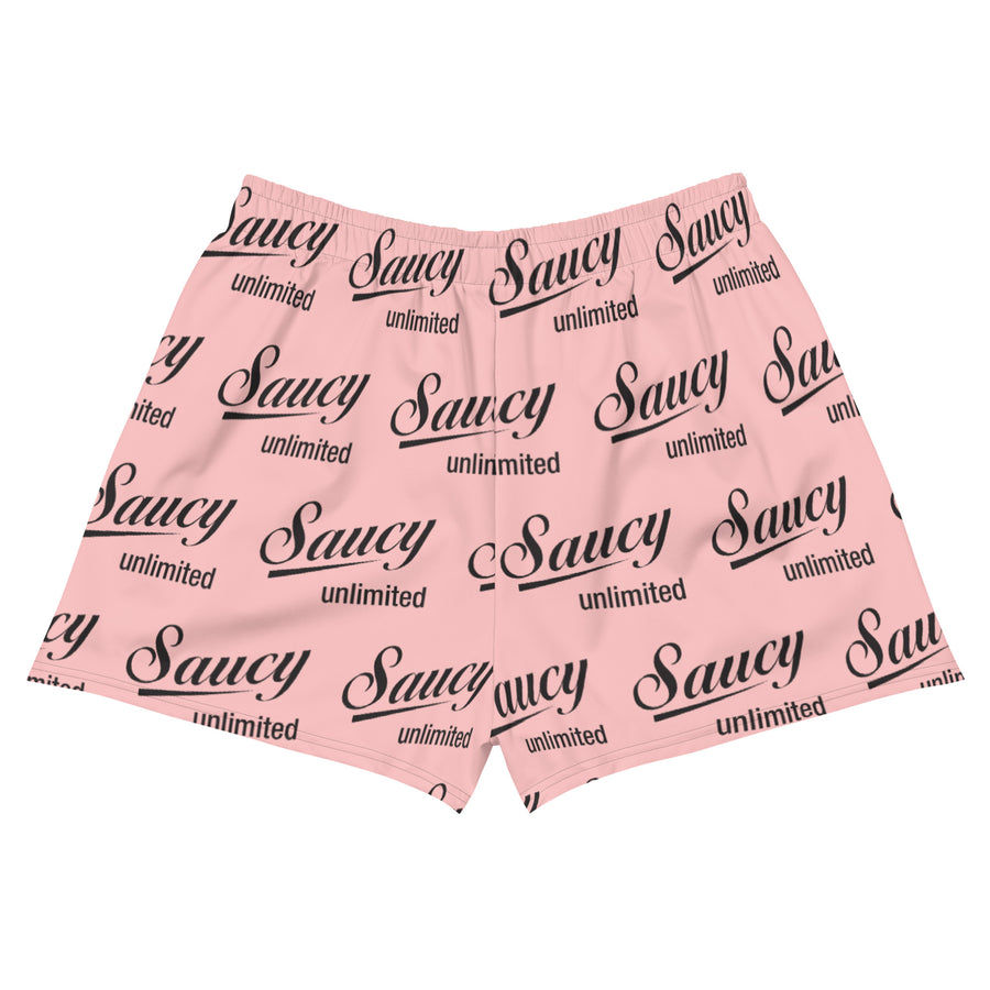 Saucy Unlimited Black Logo On Light Pink Women’s Athletic Shorts