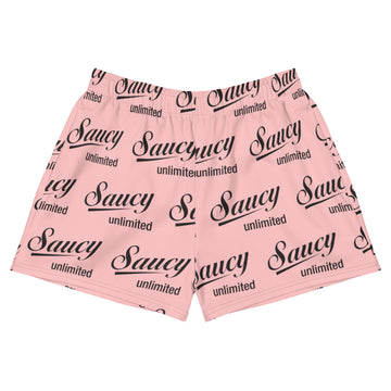 Saucy Unlimited Black Logo On Light Pink Women’s Athletic Shorts