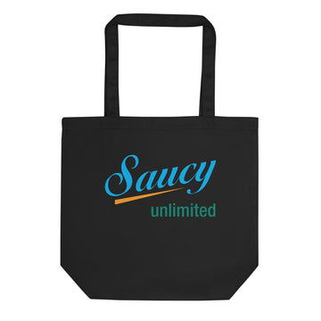 Saucy Unlimited Light Blue, Orange And Green Logo Tote Bag