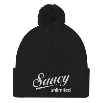 Saucy Unlimited White Logo Pom-Pom Beanie