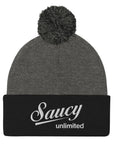 Saucy Unlimited White Logo Pom-Pom Beanie