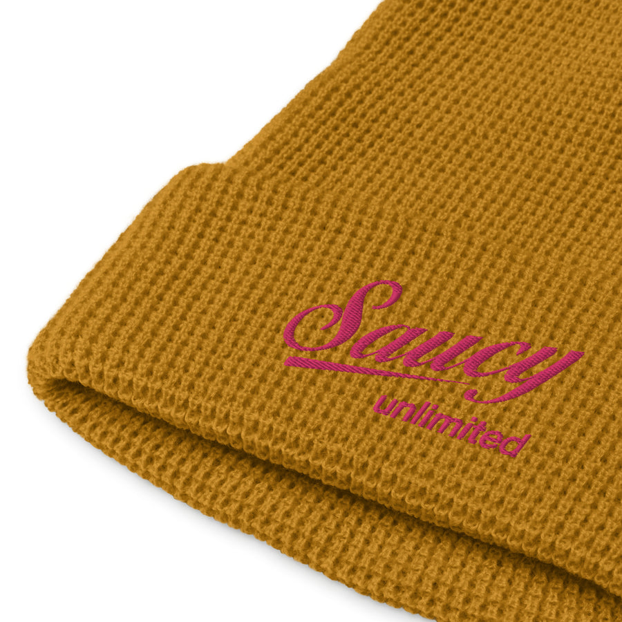 Saucy Unlimited Pink Logo Waffle Beanie