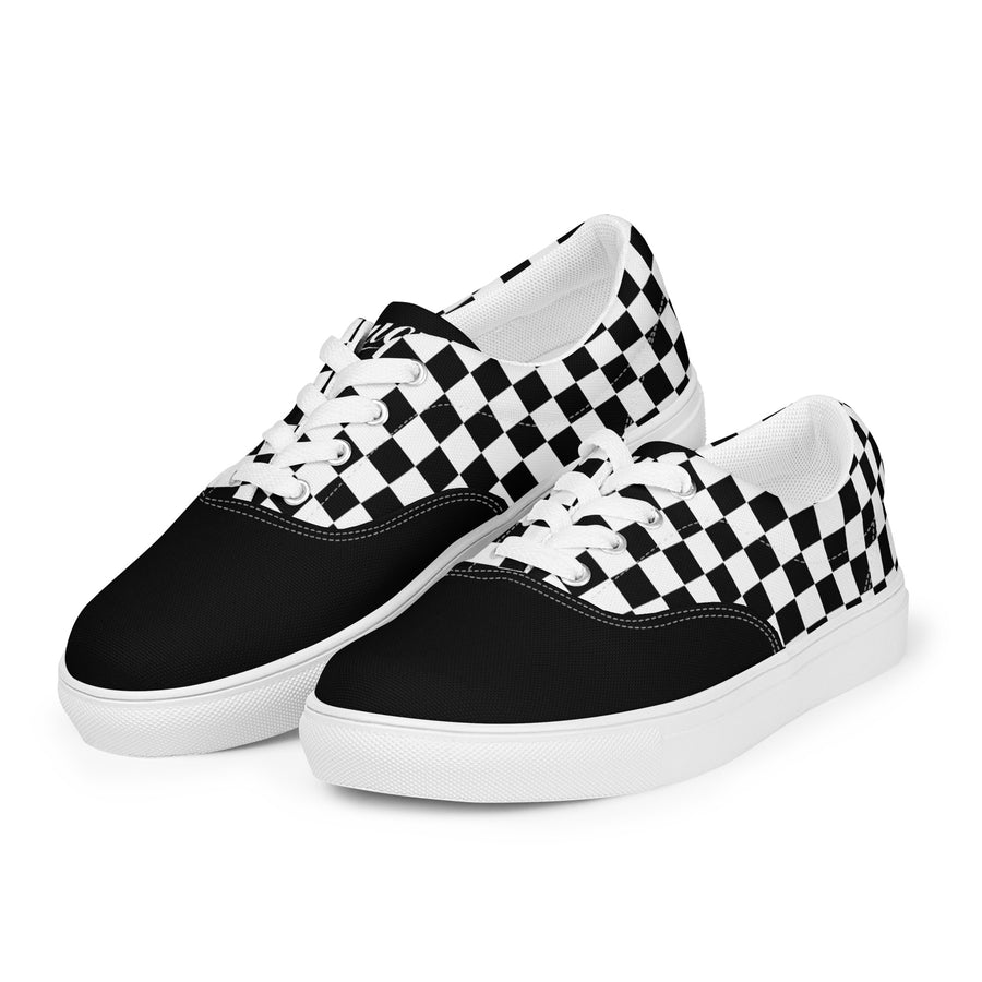 Saucy Unlimited Black And White Checker Pattern Lace-up Canvas Shoes