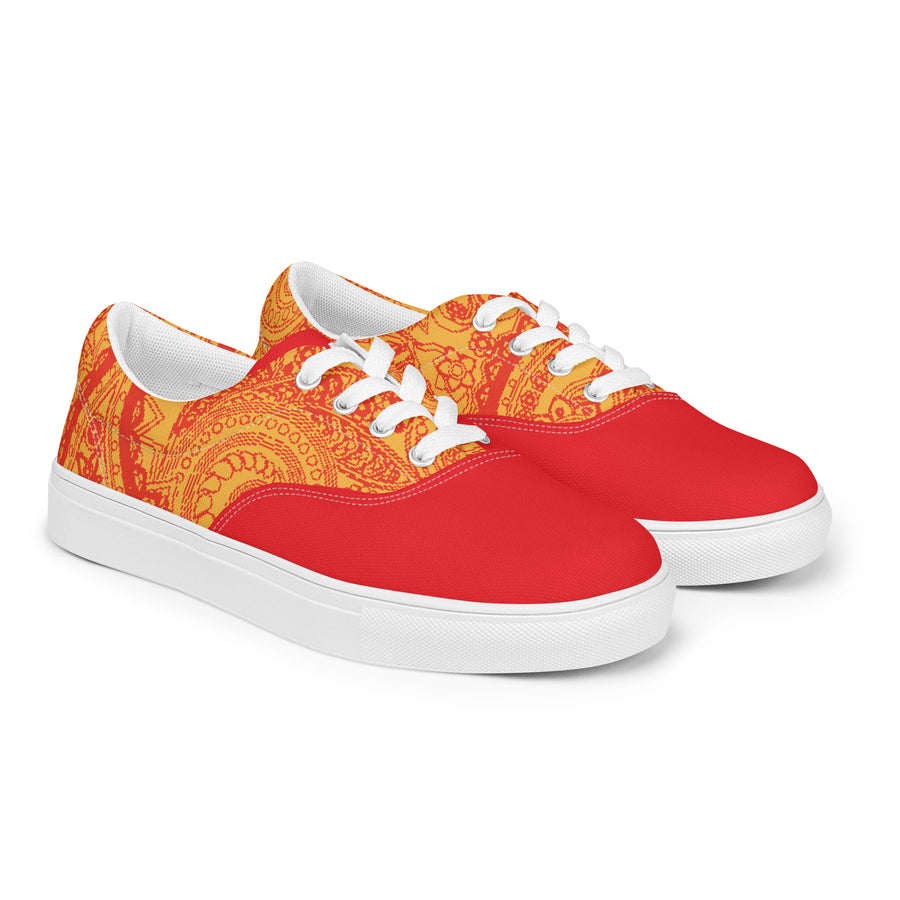Saucy Unlimited Yellow And Red Paisley Pattern Lace-up Canvas Shoes